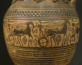 Ânfora do Ático, Período da Geometria II B Final (c.720-700 aC) (argila pintada) (detalhe) (ver também 346644)